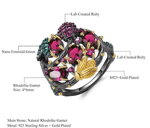 Anillo multi-stone con Granate Rodolita y Nano Esmeralda - Cherine Jewelry