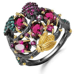 Anillo multi-stone con Granate Rodolita y Nano Esmeralda - Cherine Jewelry