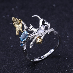 Anillo de gato con Topacio Azul Suizo - Cherine Jewelry