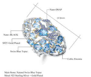 Anillo de ave de Topacio Azul Suizo - Cherine Jewelry
