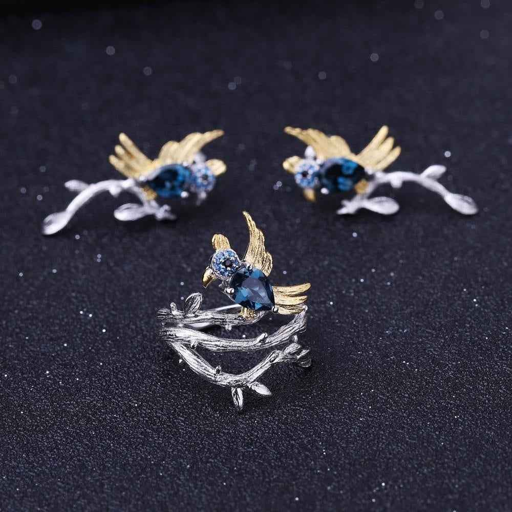 Anillo de ave de Topacio Azul London - Cherine Jewelry