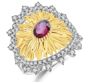 Anillo de flor con Granate Rodolita - Cherine Jewelry