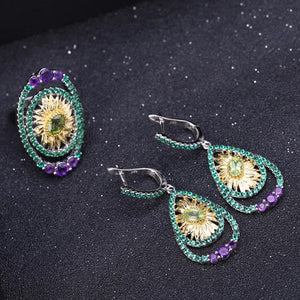Anillo de flor de Peridoto, Amatista y Nano Esmeralda - Cherine Jewelry