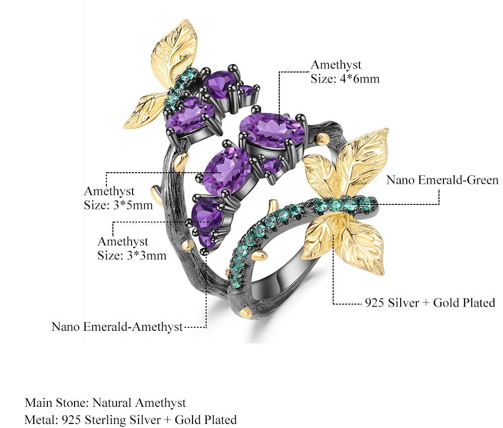 Anillo de mariposas de Amatista - Cherine Jewelry