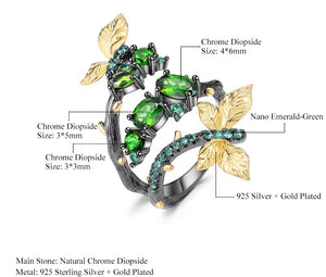 Anillo de mariposas de Diópsido de cromo verde - Cherine Jewelry