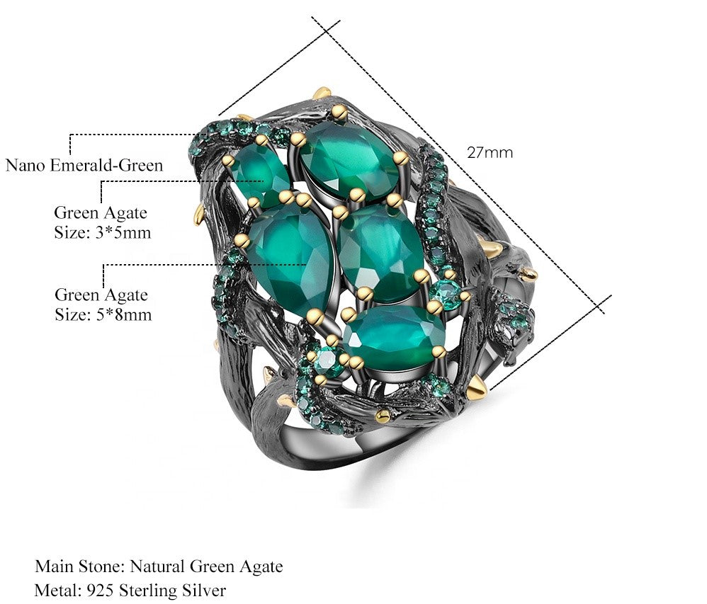 Anillo de Ágata verde y Nano Esmeralda - Cherine Jewelry