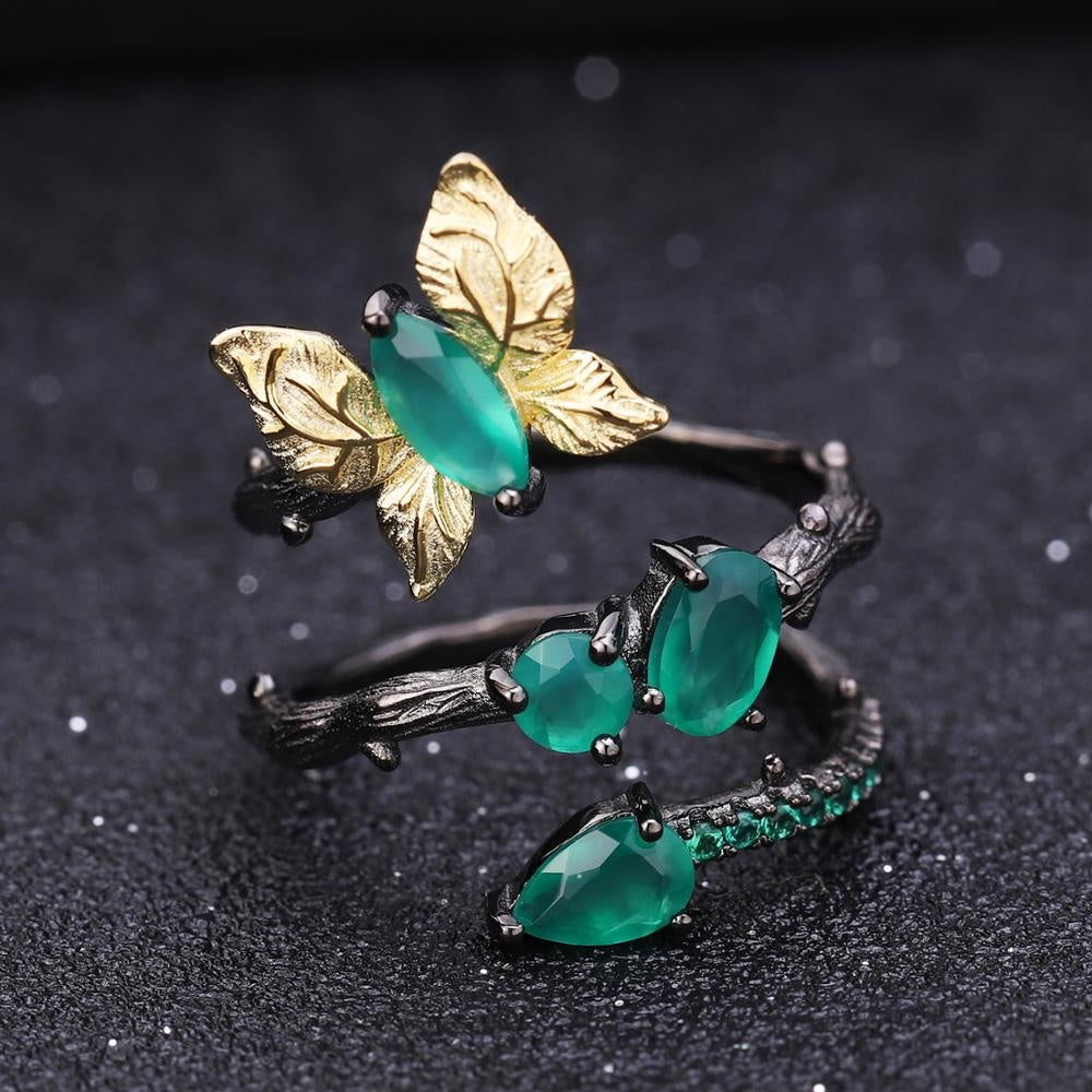 Anillo de mariposa de Ágata verde - Cherine Jewelry