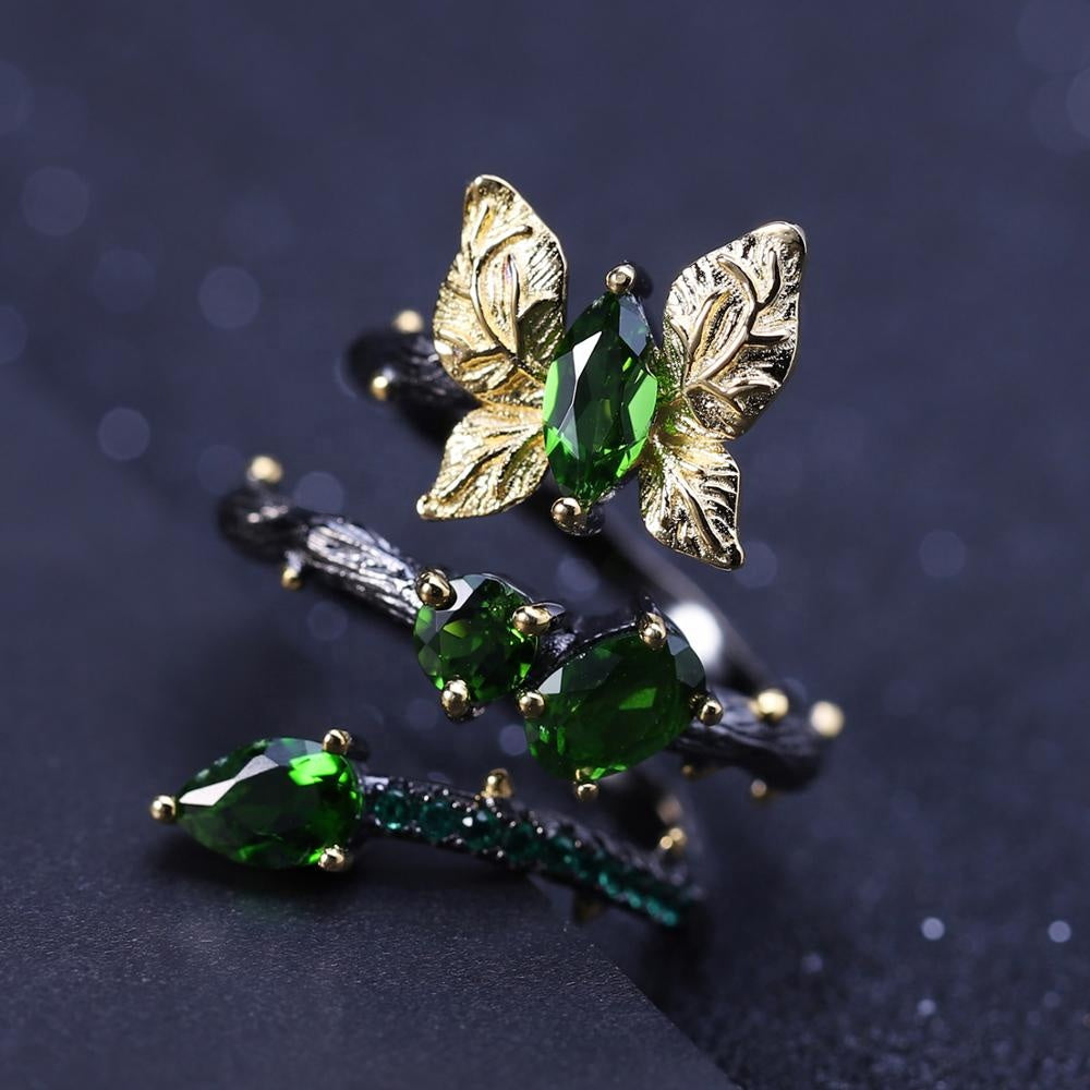 Anillo de mariposa de Diópsido de cromo verde - Cherine Jewelry