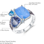 Anillo multi-stone de Calcedonia, Cuarzo Místico y Topacio Azul Suizo - Cherine Jewelry