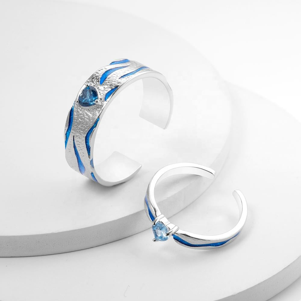 Set de Anillos del Mar para parejas con Topacio Azul Suizo - Cherine Jewelry