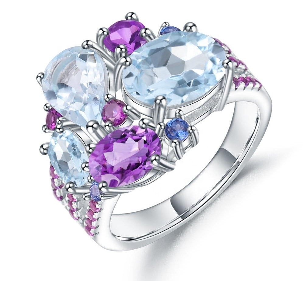 Anillo multi-stone de Topacio Azul Cielo y Amatista - Cherine Jewelry