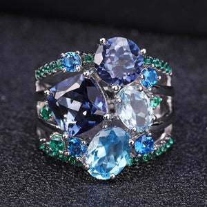 Anillo multi-stone de Cuarzo Místico y Topacio Azul Cielo - Cherine Jewelry