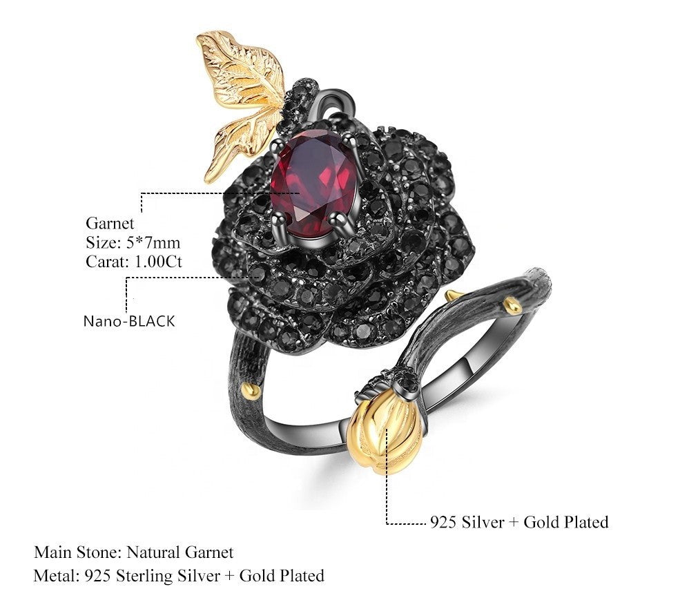 Anillo de flor de Granate y Rubí - Cherine Jewelry