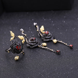 Anillo de flor de Granate y Rubí - Cherine Jewelry