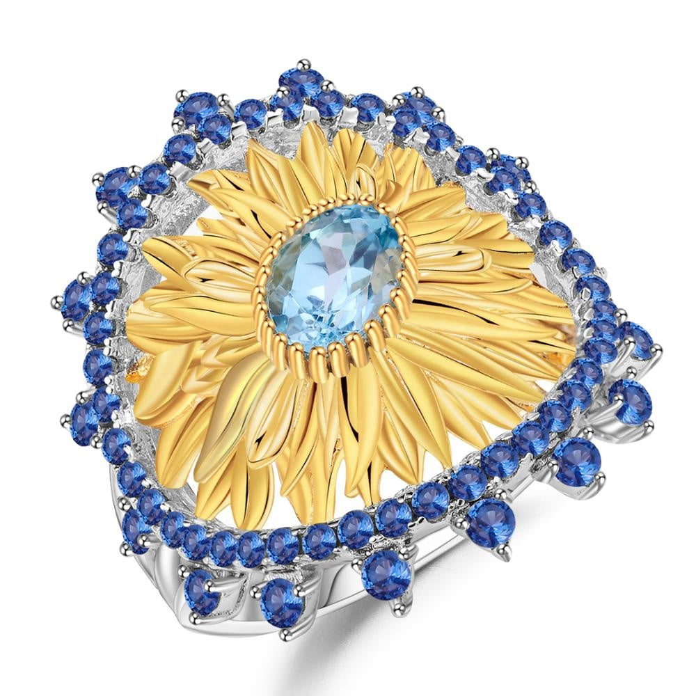 Anillo de flor con Topacio Azul Suizo con Nano Zafiro - Cherine Jewelry