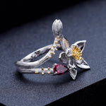 Anillo de flor de Granate Rodolita - Cherine Jewelry
