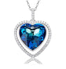Collar de corazón de cristal Swarovski azul con halo de cristales
