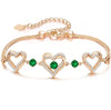 Brazalete de tres corazones verdes con cristales Swarovski